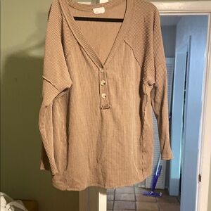 ANDREE BY UNIT Beige Ribbed Top